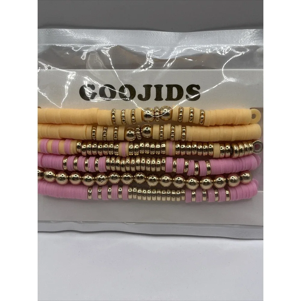 GOOJIDS Surfer Heishi Clay Bead Bracelets for Women Bohemian Stack-able